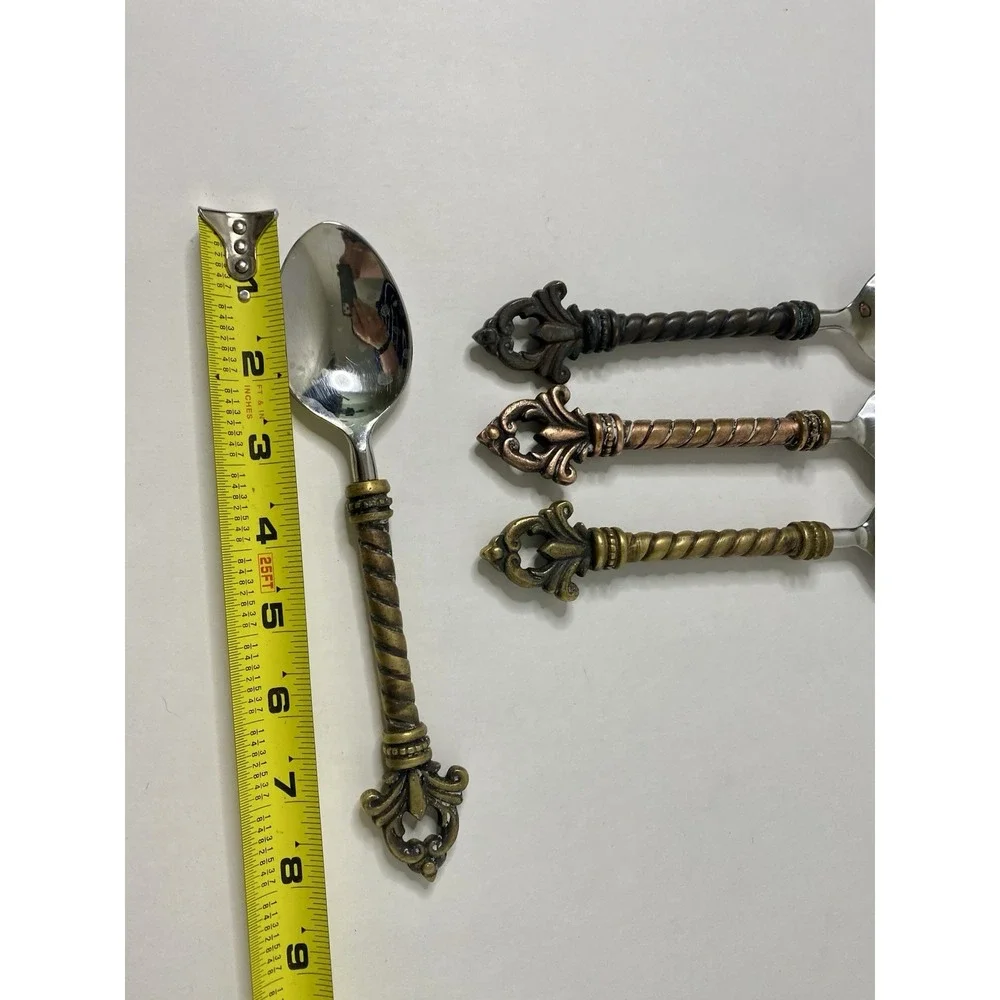 4 Gracious Goods Collection Acanthus Fleur de lis Stainless Soup Spoons 8